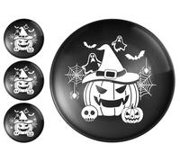 xiaoyu Lot de 4 assiettes à thème Halloween, assiettes rondes en métal gothique de 8,07 pouces, plat à dîner en acier inoxydable pour Halloween, Pâques et Noël, réutilisables, Noir