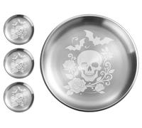 xiaoyu Lot de 4 assiettes plates gothiques d'Halloween, 8,07 pouces de diamètre, motif tête de mort, chauve-souris et rose, réutilisables pour dîner, fête, camping, compatibles lave-vaisselle