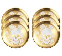 xiaoyu Lot de 6 assiettes à dîner en acier inoxydable motif squelette d'Halloween, assiettes rondes en métal de style gothique, motif unique crâne/floral, vaisselle pour dîner, fêtes et camping