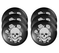 xiaoyu Lot de 6 assiettes à dîner en acier inoxydable motif squelette d'Halloween, assiettes rondes en métal de style gothique, motif unique crâne/floral, vaisselle pour dîner, fêtes et camping
