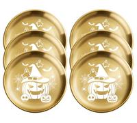 xiaoyu Lot de 6 assiettes à thème Halloween, assiettes rondes en métal gothique de 8,07 pouces, plat à dîner en acier inoxydable pour Halloween, Pâques et Noël, réutilisables, Or