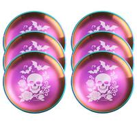 xiaoyu Lot de 6 assiettes plates gothiques d'Halloween, 8,07 pouces de diamètre, motif tête de mort, chauve-souris et rose, réutilisables pour dîner, fête, camping, compatibles lave-vaisselle