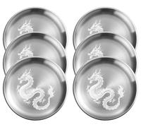 xiaoyu Lot de 6 assiettes plates rondes en acier inoxydable, 8,07 pouces de diamètre, motif dragon chinois, idéales pour salade, dessert, barbecue, apéritif, compatibles lave-vaisselle