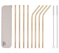 XIAOYU Lot de pailles réutilisables en acier inoxydable (4 pailles droites et 4 pailles pliées) avec 2 brosses de nettoyage, doré