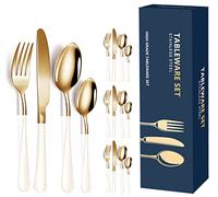 XIAOYU Service d'argenterie, service de couverts en acier inoxydable de 16 pièces pour 4, poignée mate, ensemble de couverts de vaisselle pour restaurant d'hôtel de cuisine à domicile, blanc