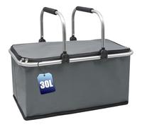 xiaozhifu Grand panier à provisions 30 l, sac isotherme, imperméable, avec cadre en aluminium, isolé, avec couvercle, pour les voyages, les pique-niques, les courses, gris, Moderne
