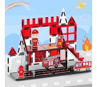 XIAPIA Jeu de Construction Magnétique Pompier | Blocs 3D pour Bâtir Caserne et Camion de Pompiers | Jouet Éducatif et Créatif STEM | Cadeau pour Garçon et Fille 3 4 5 Ans