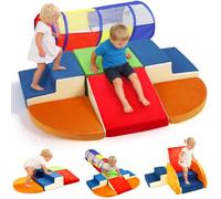XIAPIA Lot de 6 Blocs de Construction en Mousse avec Tunnel de Jeu | Blocs Mousse Éducatifs Modulables-Parcours Motricité- Toboggans d'intérieur Lavable - Cadeau Anniversaire Noël