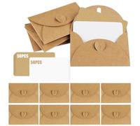 XIAQICA 100Pcs Mini Enveloppe Papier Kraft+100Pcs Carte vierges Papier enveloppe cadeau avec Fermoir Coeur Petites Enveloppes Cadeau pour DIY Thanksgiving Noel mariage Saint Valentin Anniversaire