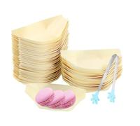 XIAQICA 120 Pièce Bol à Collation Bateau Pin avec 1 Clip Silicone Acier Inoxydable 11,5 X 6,5CM Bol Bois Dégradable Barquette Frite Bol Aperitif pour Amuse Gueules Curry Saucisses Frites Sushis