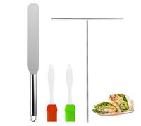 XIAQICA 2 Pièces Acier Inoxydable Crêpes Spatule Spatule Crepe 430 Acier Inoxydable Répartiteurs Pâte à Crêpes Spatule Crepe Outils Cuisson pour Préparation Crêpes ou Crêpes avec 2 Silicone Pinceaux