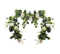 XIAQICA 2 Pièces Guirlande Fleurs Artificielles 1,8 m Guirlande Eucalyptus avec Camélia Blanche pour Décoration de Table et Murale Mariage