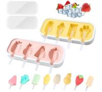 XIAQICA 2 Pièces Moules à Glace Silicone Avec 2 Housses anti Poussière + 12 Bâtons Réutilisables, Sans BPA Moule à Glaces 8 Formes de Glace Démoulage Facile 8 Cavités Popsicle(Jaune, Rose)