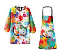 XIAQICA 2 Pièces Tablier Peinture Enfant Blouse Peinture Enfant 7-11 ans avec Grande Poche Imperméable Tablier Enfant Peinture Filles/Garçons Tabliers de Peinture Pour Cuisine DIY L'Artisanat