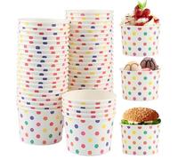 XIAQICA 50 Pièces 240ml Gobelet Carton avec Pois Colorés Bol Papier Pots à Desserts avec 50 Cuillères Gobelet à Crème Glacée Bols Gobelets à Glace Crème Glacée Yaourt Desserts