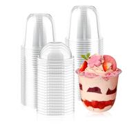 XIAQICA 50 Verrines Plastiques avec Couvercle 360ml Pot Tiramisu Transparent Mini Gobelets à Dessert avec 50 Cuillères, Verrine Plastique pour Faits Maison, Pudding, Mousse, Glace