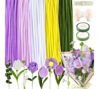 XIAQICA 534 Pièces Cure Pipe Chenille Fil Chenille pour Bouquet de Lavande Fils Chenilles Loisirs Creatifs Multicolores avec Étamines en Ruban et Tige Metal Fleur pour DIY Artisanat