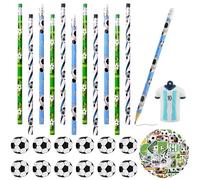 XIAQICA 75 Pièces Kit Cadeau Anniversaire Foot,12 Bois HB Football Crayon+12 Football Gomme+50 Stickers+1 Taille Crayon, Enfant Garçon Sacs Cadeaux de Fête de Football Thème Sport Fourniture Faveurs