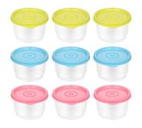 XIAQICA 9 Pièces Rond Récipient Sauce Salade Transparent Plastique Tasses à Sauce 150 ml Réutilisables Boîtes de Conservation avec Couvercle pour Micro Ondes Congélateur Conservation Aliments