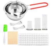 XIAQICA Kit Bougies, Kit Bougies a Faire Soi Meme 180 Mèches Bougies avec 2 Planches Solides + 10 Ruban Adhésif Double Face + 1 Creuset Cire + 8 Planches Bois + 1 Spatule Silicone