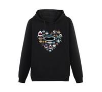 XIASHUN Heart Love Shark Faces Funny Sharks Marine Lovers Hoody Unisex Long Sleeve Hooded with Pocket Black M