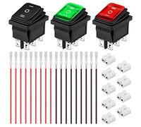 Xiatiaosann 3 pièces interrupteur à bascule étanche AC 16A/250V 20A/125V DPST On/Off/On Mini bouton-poussoir 3 couleurs (noir/rouge/vert) 6 broches 3 positions LED interrupteur à bascule de voiture