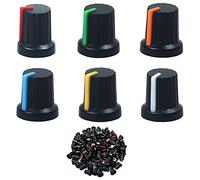 Xiatiaosann 60 pcs Potentiomètre Bouton De Commande 6mm Moleté Arbre Trou Potentiomètre Contrôle Du Volume Rotatif 6 couleurs Bouton Cap 15x15mm