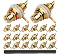 Xiatiaosann Adaptateur de montage sur panneau de châssis de connecteur de prise femelle RCA, prise de borne Audio RCA plaquée or, avec Tube thermique de 1M (paquet de 20)