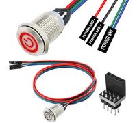Xiatiaosann Câble de bouton métallique hôte de commutateur de châssis de 12 mm, boîtier PC, bouton d'alimentation LED, alimentation ATX marche/arrêt, avec 1 à 2 répartiteurs (rouge)