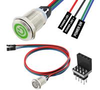 Xiatiaosann Câble de bouton métallique hôte de commutateur de châssis de 12 mm, boîtier PC, bouton d'alimentation LED, alimentation ATX marche/arrêt, avec 1 à 2 répartiteurs (vert)