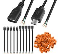 Xiatiaosann Câble micro USB 2.0 mâle femelle vers 4 extrémités de câble ouvertes, connecteur USB vers câble d'extension de données d'alimentation 4 fils connecteur de chargeur prise, 5 paires