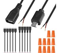 Xiatiaosann Câble micro USB mâle femelle vers 2 x extrémités de câble ouvertes, connecteur USB 2.0 vers 2 fils d'alimentation câble d'extension chargeur connecteur prise ligne 2 broches pour Arduino