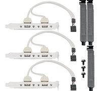 Xiatiaosann Equerre USB 2 ports - Adaptateur de Slot 2 ports USB 2.0 A Femelle, carte mère USB2.0 9 broches à double USB Type-A avec filtre anti-poussière de couvercle de fente PCI, 3 Pièces