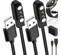 Xiatiaosann Lot de 2 chargeurs USB pour montre connectée, câble de charge magnétique à 2 broches, espacement de 2,8 mm, câble de remplacement, noir, 100 cm / 60 cm, avec adaptateur USB-C vers USB