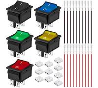 Xiatiaosann Lot de 5 interrupteurs à bascule AC 16 A/250 V 20 A/125 V DPST Mini bouton marche/arrêt 5 couleurs (noir/rouge/vert/jaune/bleu) 4 broches 2 positions LED interrupteur à bascule