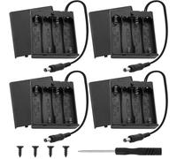 Xiatiaosann Support de 4 piles AA avec connecteur mâle DC 5,5 x 2,1 mm, support de batterie 6 V, boîtier d'alimentation avec interrupteur/couvercle marche/arrêt, vis, tournevis (lot de 4)