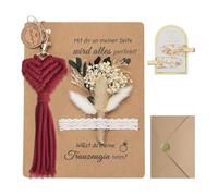 XIAZHDZ Trauzeugin Fragen Coffret cadeau - Voulez-vous être ma demoiselle d'honneur ? Carte avec bouquet de fleurs séchées, porte-clés macramé et épingle à cheveux - questions personnalisées pour