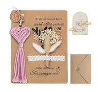 XIAZHDZ Trauzeugin Fragen Coffret cadeau - Voulez-vous être ma demoiselle d'honneur ? Carte avec bouquet de fleurs séchées, porte-clés macramé et épingle à cheveux - questions personnalisées pour