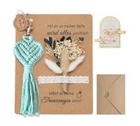 XIAZHDZ Trauzeugin Fragen Coffret cadeau - Voulez-vous être ma demoiselle d'honneur ? Carte avec bouquet de fleurs séchées, porte-clés macramé et épingle à cheveux - questions personnalisées pour