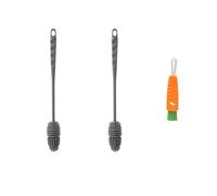 XiaZhiZhen Lot de 3 brosses de nettoyage en silicone avec long manche pour nettoyer les biberons, les tasses à thé, les thermos et les bouteilles de sport, etc. (gris)