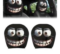 XIBHDN Funny Cartoon Car Headrest Covers, Funny Headrest Covers for Cars, Cute Funnys Cartoon Big-Eyed Grinning Car Headrests Covers, Satin Headrest Covers for Cars (2pcs)