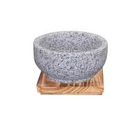 XICHENGSHIDAI Bol en pierre de granit avec base en bois, bol coréen en pierre épaisse avec plateau pour Bibimbap, soupe coréenne et ragoût, utilisé au four et sur la cuisinière - 700ml