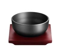 XICHENGSHIDAI Chaudron en fonte épais, bol à bibimbap Dolsot avec base en bois, 700ml/900ml/1400ml de bols à soupe, riz et ragoût sur induction ou au four - 1400ml
