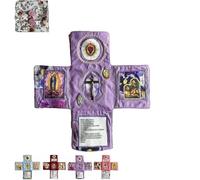 XiChiu Kit de prière de voyage catholique fabriqué à la main avec croix, couvre-lit pliable chrétien, compagnon de prière compact avec écriture quotidienne (violet)