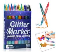 Xiciki Lot de 16 stylos à paillettes à double pointe pour enfants et adultes, marqueurs à paillettes pour coloriage, feutres à paillettes pour la fabrication de cartes