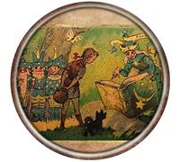Xiddxu Assiettes rondes vintage de l'URSS nostalgie 1962 Magicien Livre magique Gnome Décor Fille Décor Chien Conte de fées Magic Country Plaque en métal Décoration murale pour chambre d'enfant