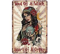 Xiddxu Décoration murale esthétique de sorcière hippie avec âme de sorcière et cœur gitane - Décoration murale vintage chic en métal - Décoration murale pour maison, bar, café, garage - 20,3 x 30,5 cm