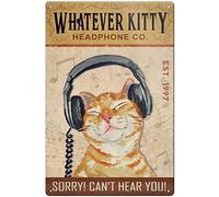 Xiddxu Panneau en métal vintage avec chat orange Can't Hear You - Décoration murale vintage - Panneau en métal - Pour ferme, café, rue, jardin, porte de garage - 14 x 20 cm