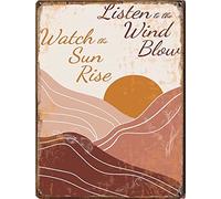 Xiddxu Panneau mural en aluminium avec inscription « Listen to The Wind Blow Watch The Sun Rise » - chanson lyrique - Pour amateur de musique - Panneau en étain - Style rétro - Décoration murale - 14