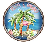 Xiddxu Panneau rond en métal - Panneau mural « Relax and Relax Beach » - Panneau mural d'été en métal - Décoration murale pour couple - Cadeau de couple - Panneau mural rétro vintage - 30,5 x 30,5 cm